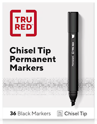 PERMANENT MARKERS, CHISEL TIP, TANK, TRU RED, BLACK, 36/CT LARGE